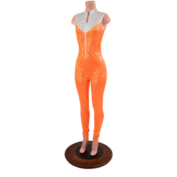 Orange Kaleidoscope Catsuit with White Kaleidoscope Yoke