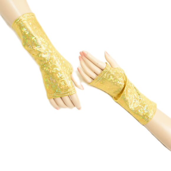 Short Fingerless Gloves in Gold Sparkly Jewel