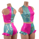 Seafoam and Neon Pink Racerback Crop Top and High Waist Siren Shorts Set-1