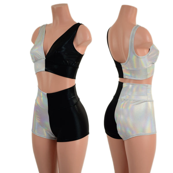 Color Split High Waist Shorts and Starlette Bralette Set - 1