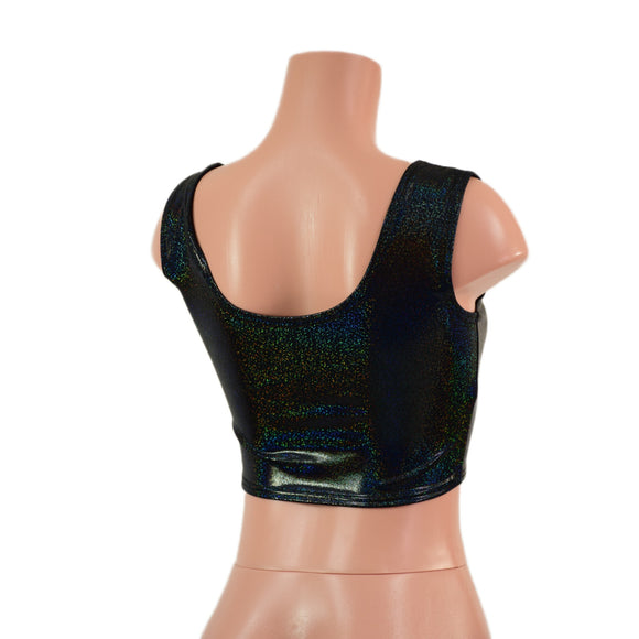Mini Lace Up Front Crop Tank in Black Holographic