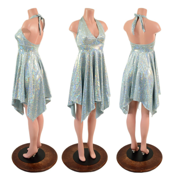 Frostbite Holographic Handkerchief Hemline Halter Dress