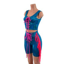 2pc Peacock Bike Shorts and Crop Tank with laceup fronts and fringe-3