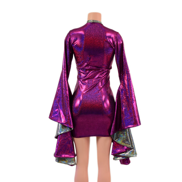 Fuchsia Sparkly Jewel Bodycon Dress with Keyhole and Mini Sorceress Sleeves