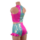 Seafoam and Neon Pink Racerback Crop Top and High Waist Siren Shorts Set-5