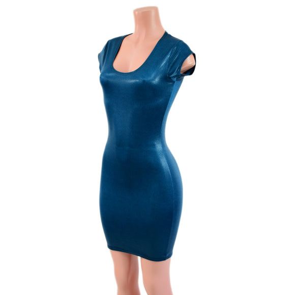 Nile Blue Metallic Cap Sleeve Bodycon Dress