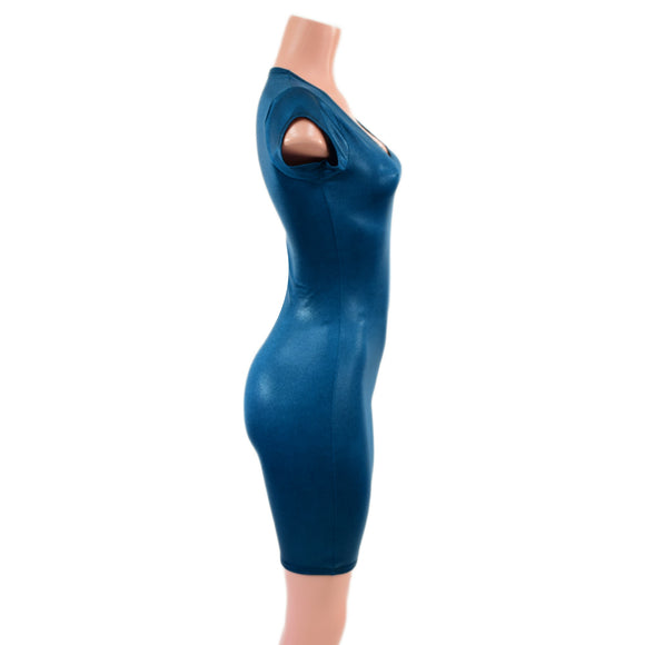 Nile Blue Metallic Cap Sleeve Bodycon Dress