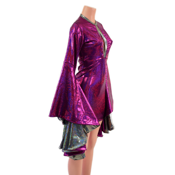 Fuchsia Sparkly Jewel Bodycon Dress with Keyhole and Mini Sorceress Sleeves