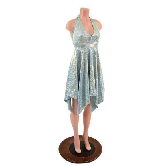 Frostbite Holographic Handkerchief Hemline Halter Dress