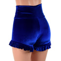 Sapphire Velvet High Waist Shorts with Ruffled Legs - 3