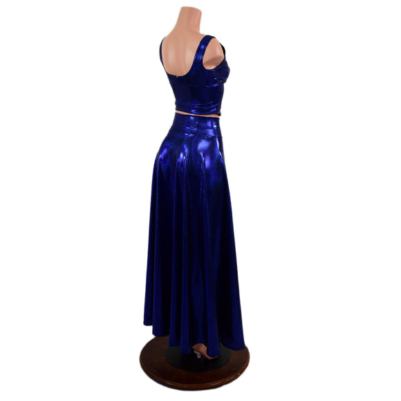 2PC Midi Starlette Bralette & Breakaway Maxi Skirt Set in Blue Sparkly Jewel