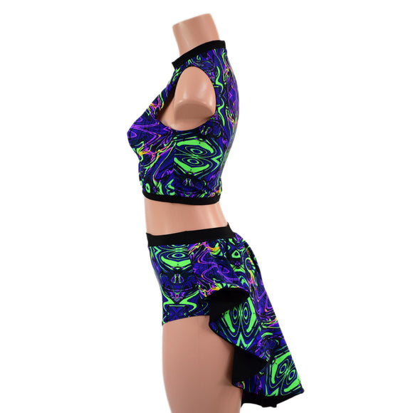 2PC Inset Mesh Keyhole Top and Siren Shorts with Mini Tux Back