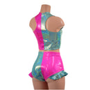 Seafoam and Neon Pink Racerback Crop Top and High Waist Siren Shorts Set-3
