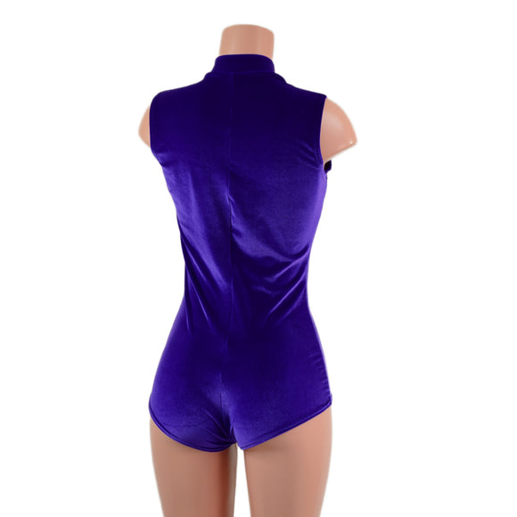 Sleeveless Stella Romper in Purple Velvet