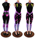 Bolts and Stars Zipper Front Color Blocked Catsuit-1