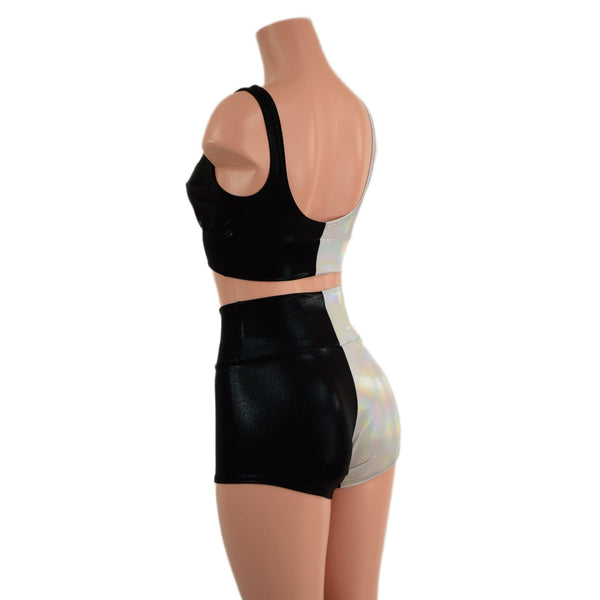 Color Split High Waist Shorts and Starlette Bralette Set - 3