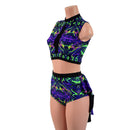 2PC Inset Mesh Keyhole Top and Siren Shorts with Mini Tux Back-2