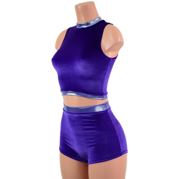 Purple Velvet Crop and Pinup Shorts with Lavender Ice Trim