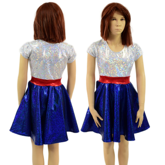 Girls Red, White and Blue Cap Sleeve Skater Dress