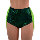 Green Kaleidoscope High Waist Siren Shorts with Neon Lime Chainette Hip Fringe-2