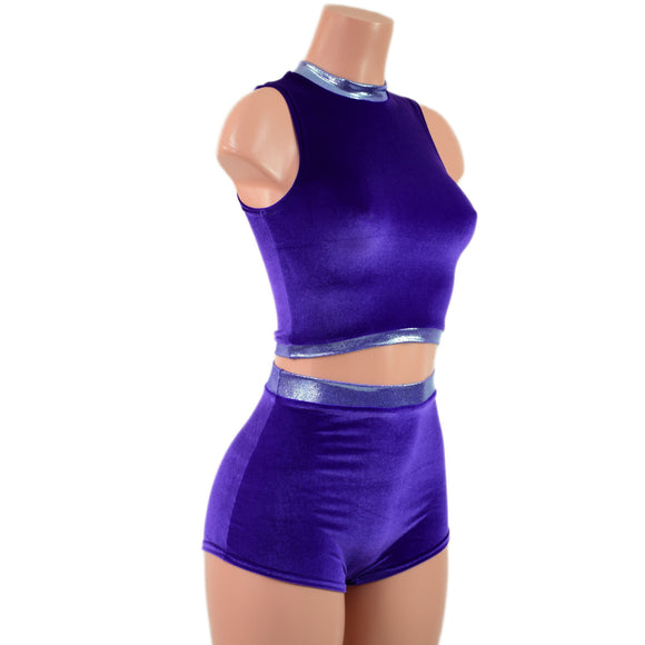 Purple Velvet Crop and Pinup Shorts with Lavender Ice Trim