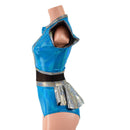 Peacock and Silver Keyhole Romper with Mesh Waistband and Ruffle Rump-2