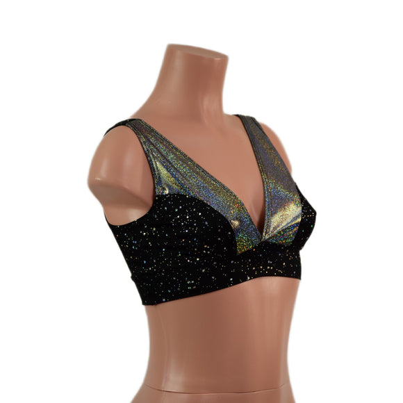 Star Noir Starlette Bralette with Silver Holographic Straps