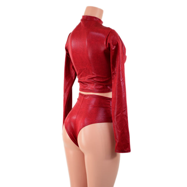 Coagulant Zippered Crop Top and Brazilian Siren Shorts Set - 4