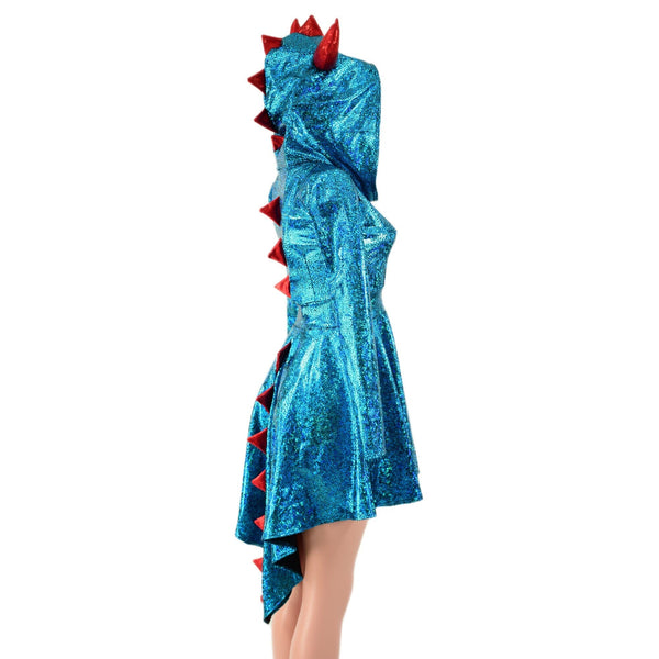 Turquoise Dragon Hoodie Skater Dress  with Spikes and HORNS - 5