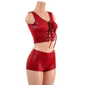 Coagulant Red Laceup Crop Tank and Midrise Shorts Set - 2