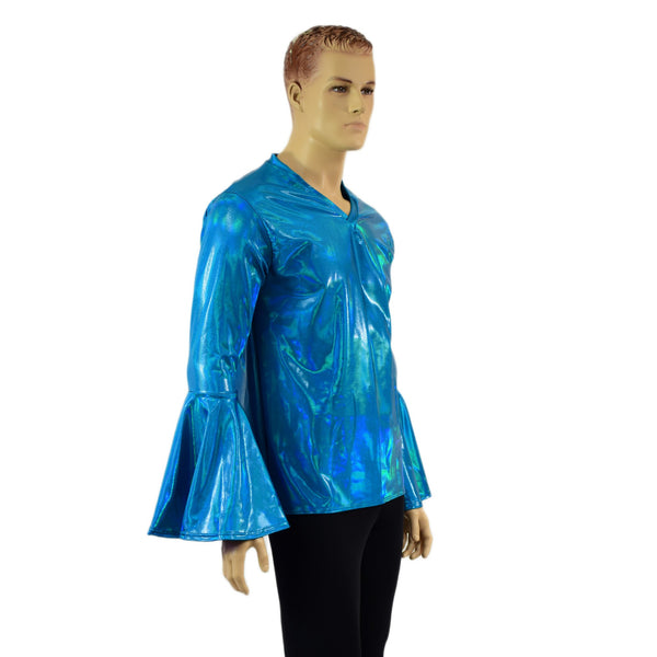 Mens Trumpet Sleeve V Neck Waterloo Shirt in Peacock Holographic - 3