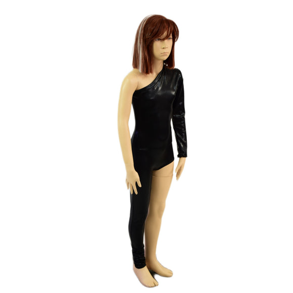 Girls Asymmetrical Black Mystique Catsuit with Cutout