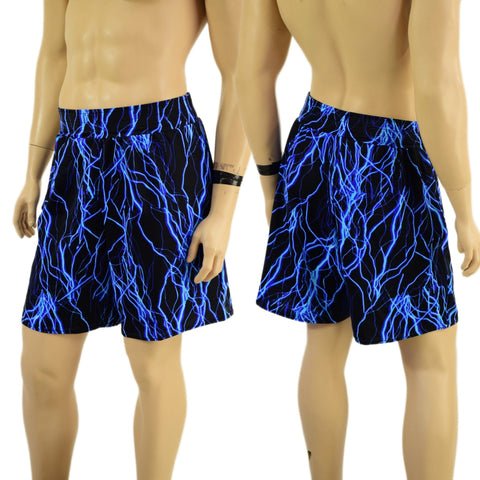 Mens Basketball Shorts with Pockets in Neon Blue Lightning - Coquetry Clothing