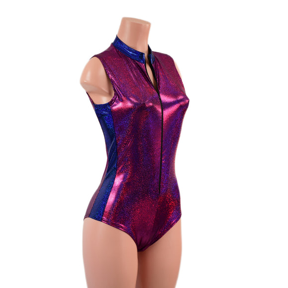 Fuchsia and Blue Sparkly Jewel Sleeveless Stella Romper with Side Panels