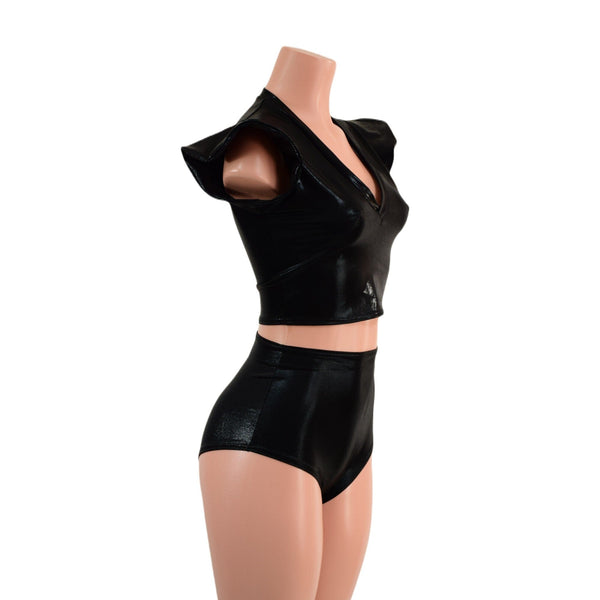 2PC Black Mystique Crop Top and Siren Shorts Set - 3