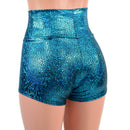 Ready To Ship Turquoise Shattered Glass High Waist Shorts-5