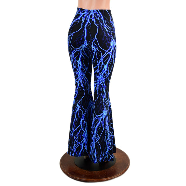 Front Lace Up High Waist Solar Flares in Neon Blue Lightning - 4