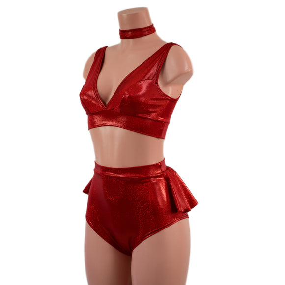3PC Starlette Bralette, High Waist Ruffle Rump Siren Shorts, and 1" Snap Back Choker Set