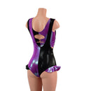 Split Color Suspender Romper with Hip Ruffles and O-ring Crop Top-3