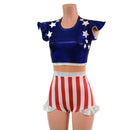 Firecracker 2.0 (no keyhole) Patriotic Romper with Nude Mesh Waistband-4