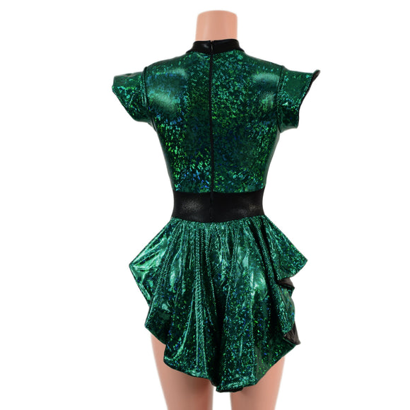 Green Kaleidoscope Mini Tux Back Romper with Black Mystique Trim