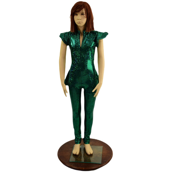 Girls Green Kaleidoscope Catsuit with Front Zipper and Ruffle Rump - Coquetry Clothing