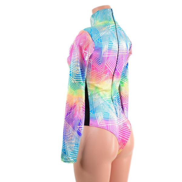 Spectrum Romper with Brazilian Cut Leg, Mesh Side Panels and Inset Keyhole - 4