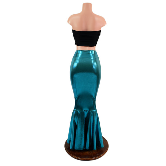 Teal Metallic High Waist Mermaid Skirt