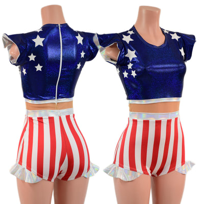Firecracker 2.0 (no keyhole) Patriotic Romper with Nude Mesh Waistband