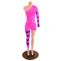 Pink Asymmetrical Catsuit with Grape Holographic Stripes - 2