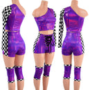 4PC Grape & Checkered Wrestling Shorts, Crop Top and Knee Pad Covers Set-1