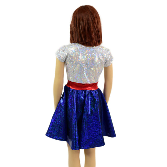 Girls Red, White and Blue Cap Sleeve Skater Dress