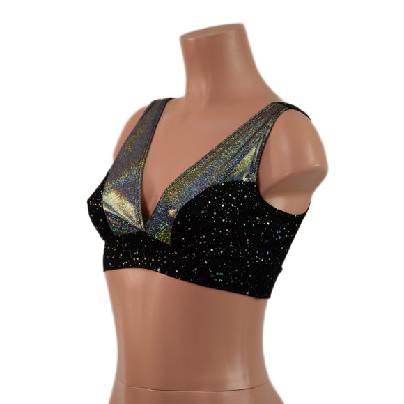 Star Noir Starlette Bralette with Silver Holographic Straps