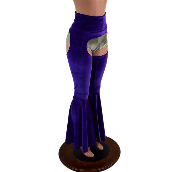 High Waist Bell Bottom Flare Chaps in Purple Velvet (Shorts sold separately)
